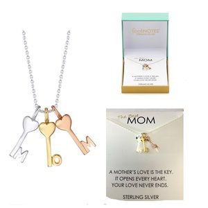 MOM Sterling Silver Heart Key Pendant Necklace
